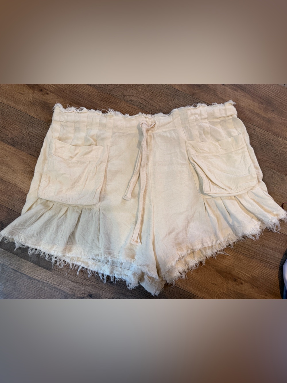 Free People Cream High-Waist Ruffle Frayed Shorts